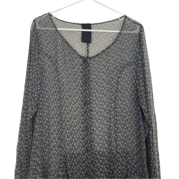 Silk Sheer Floral Dress Womens Size Medium Midi Oversized Black Long Sleeve - Picture 8 of 16